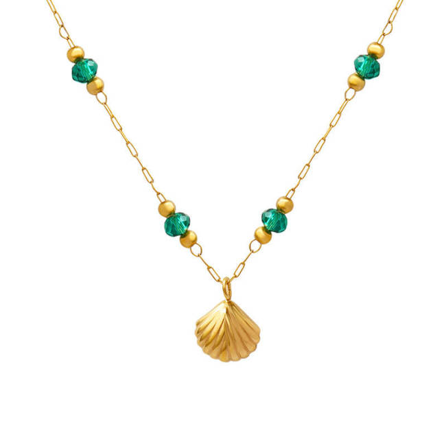 Wholesle Stainless Steel Green Crystal Stone Scallop Pendant