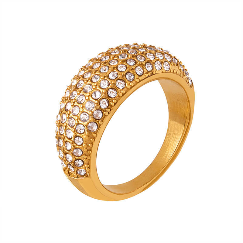 Wholesale Stainless Steel Sparkly Pave Dome Ring