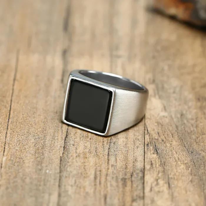 Wholesale Stainless Steel Square Black Stone Seal Ring