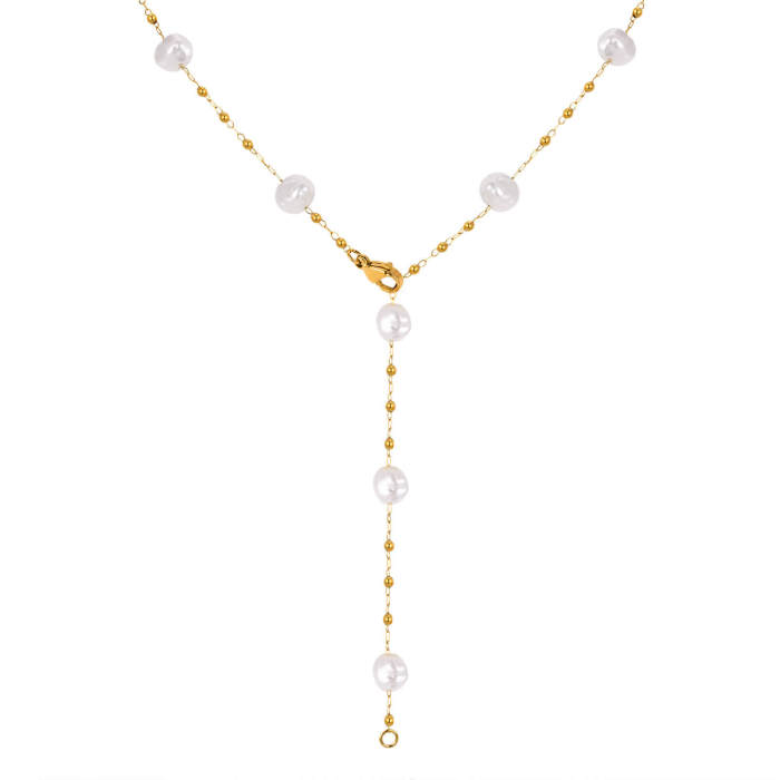 Wholesale Stainless Steel Pearl Chain Y Necklace