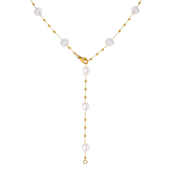 Wholesale Stainless Steel Pearl Chain Y Necklace