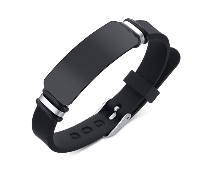 Wholesale Stainless Steel Men Custom Black ID Silicone Bracelets
