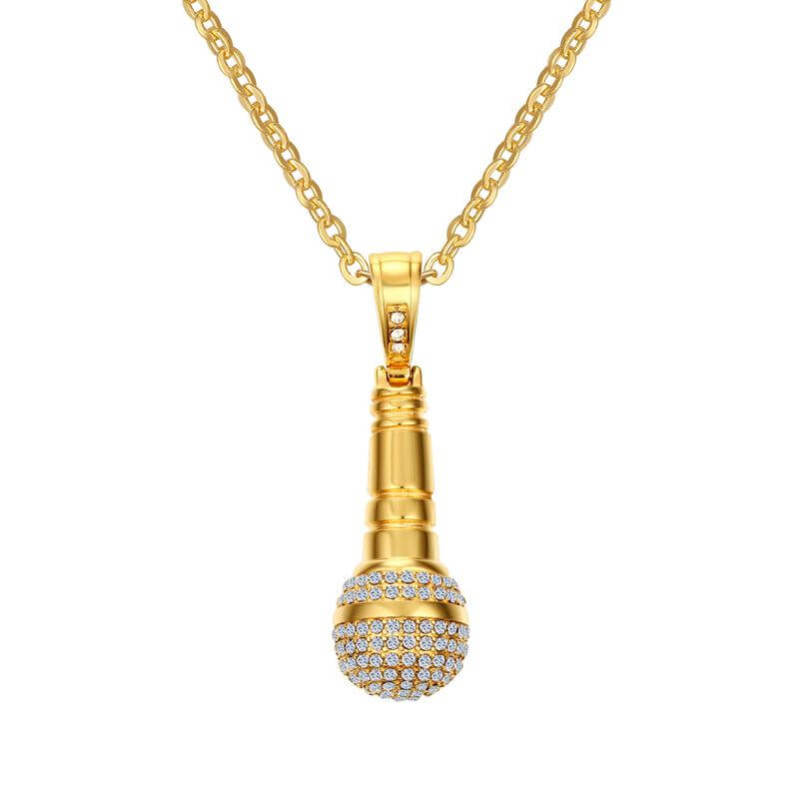 Wholesale Stainless Steel Punk Iced Out Microphone Pedant
