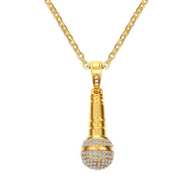 Wholesale Stainless Steel Punk Iced Out Microphone Pedant