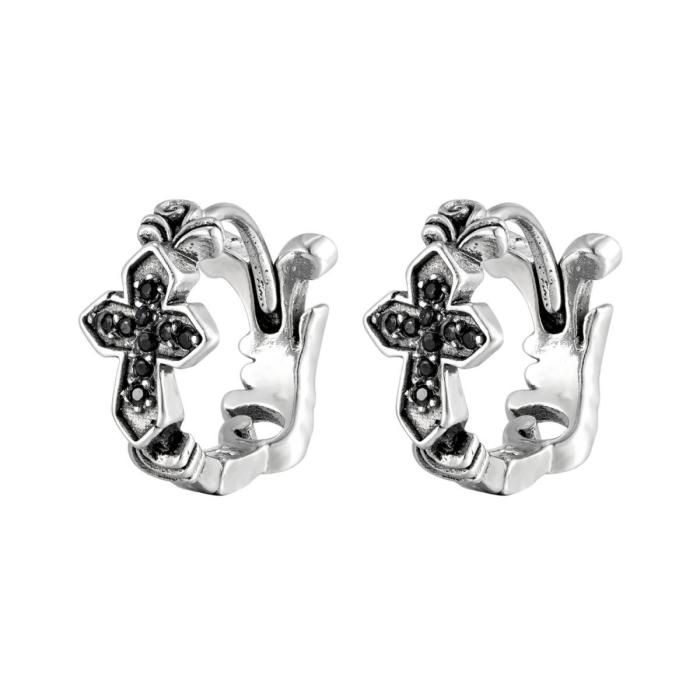 Wholesale Stainless Steel Black CZ Huggie Earrings
