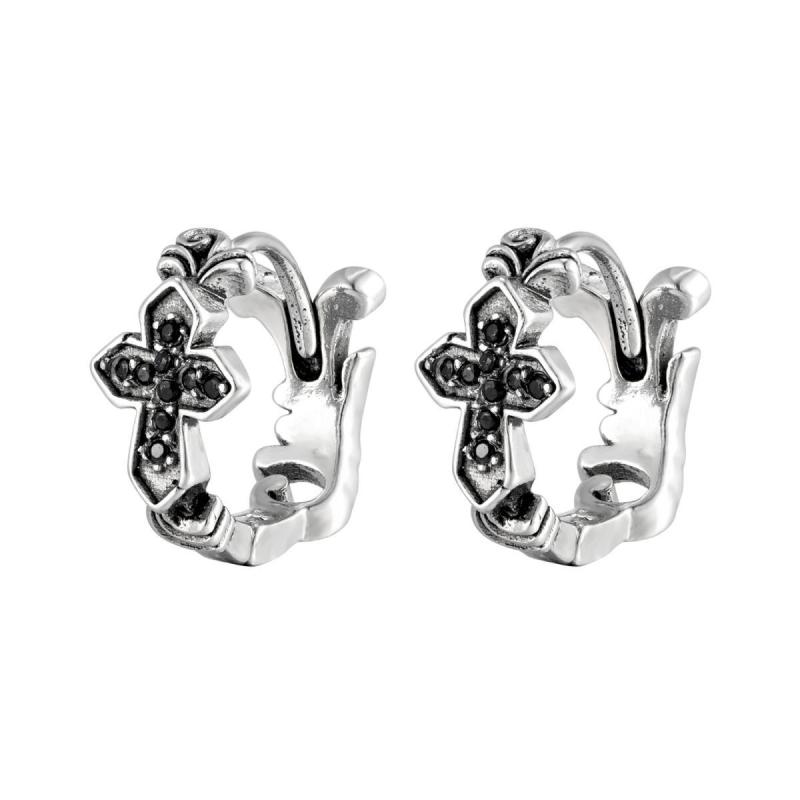 Wholesale Stainless Steel Black CZ Huggie Earrings