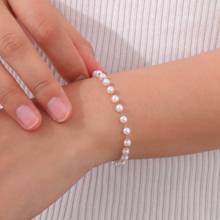 Wholesale Stainless Steel Imitation Pearl Bead Bracelet
