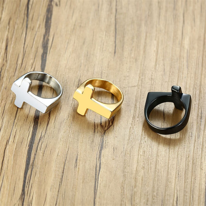 Wholesale Stainless Steel Simple Mens Cross Rings