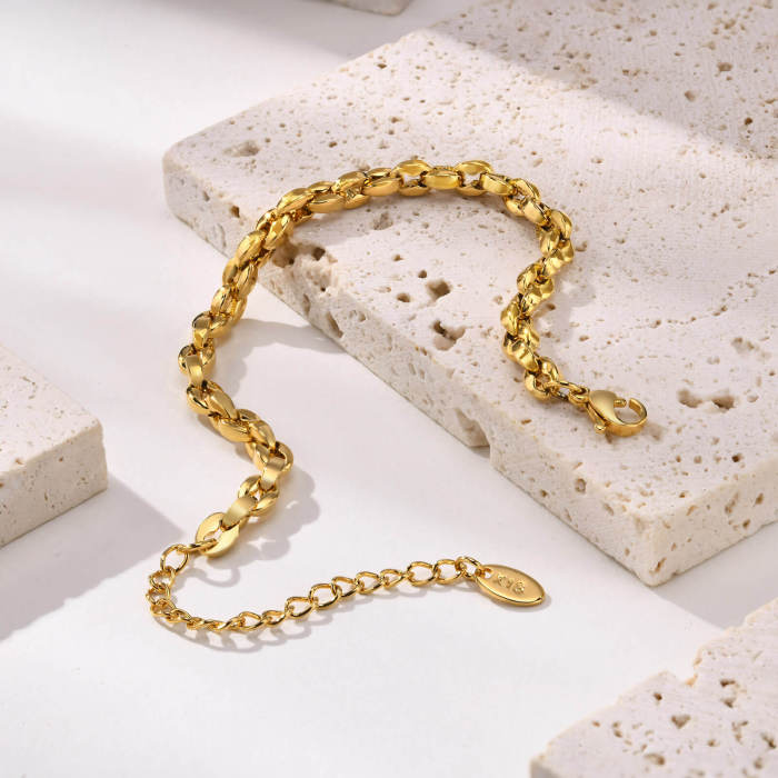 Wholesale Stainless Steel Chunky Coffee Bean Link Chain Bracelet
