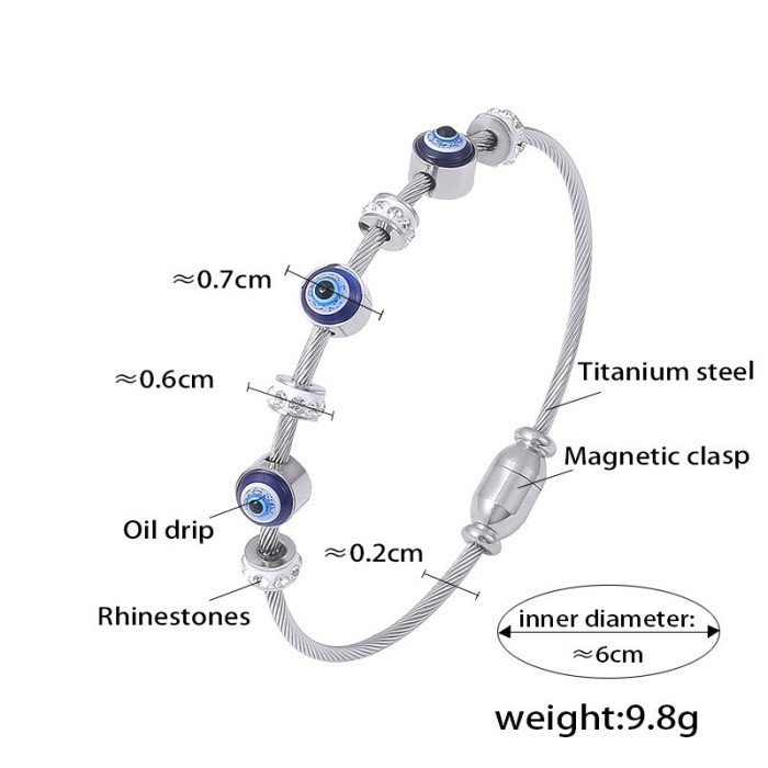 Wholesale Stainless Steel Evil Eye Cable Wire Bangle