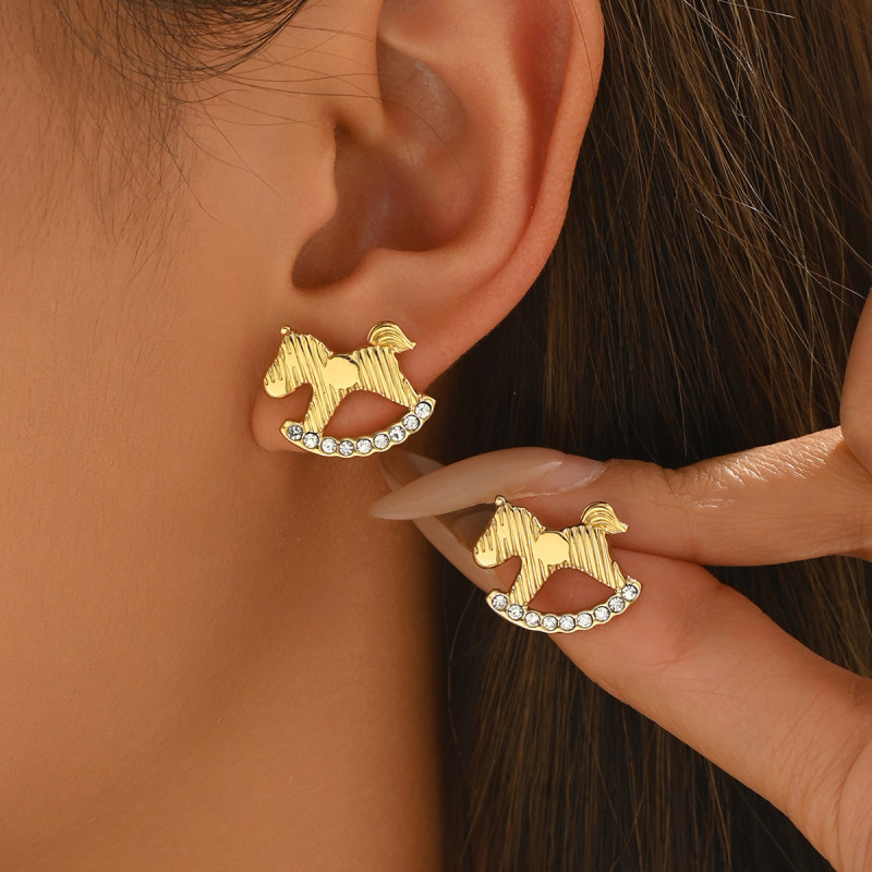 Wholesale Stainless Steel Rocking Horse Earrings