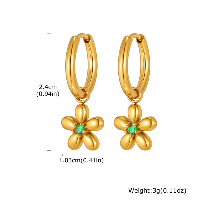 Wholesale Stainless Steel Minimal Gold Flower Charm Hoop Earrings
