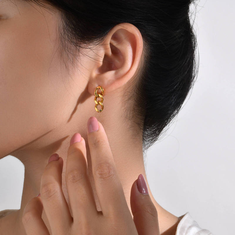 Wholesale Stainless Steel Cuban Link Chain Stud Earrings