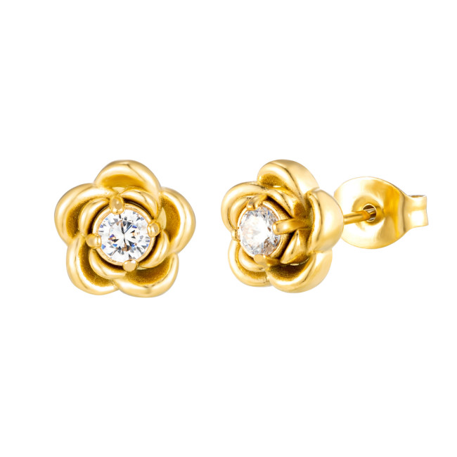 Wholesale Stainless Steel Camellia Stud Earrings