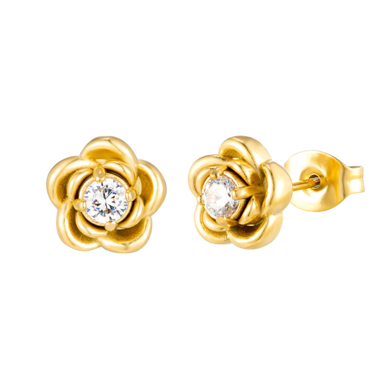 Wholesale Stainless Steel Camellia Stud Earrings