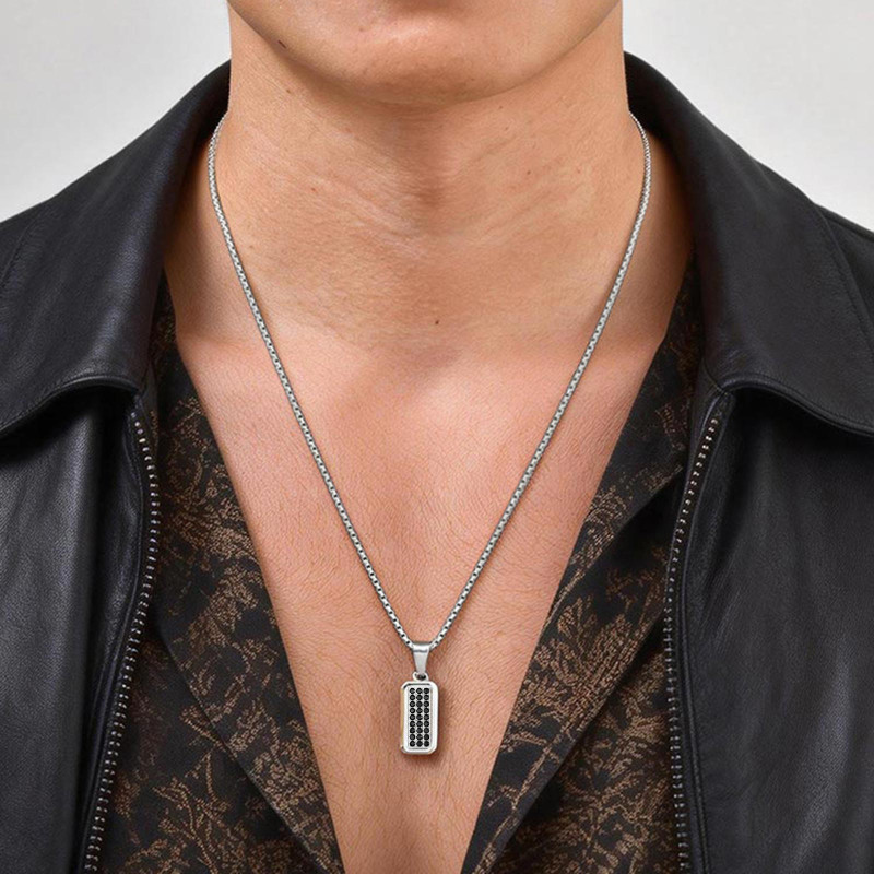 Wholesale Stainless Steel Black Zircon Rectangular Necklace
