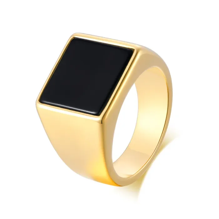 Wholesale Stainless Steel Square Black Stone Seal Ring