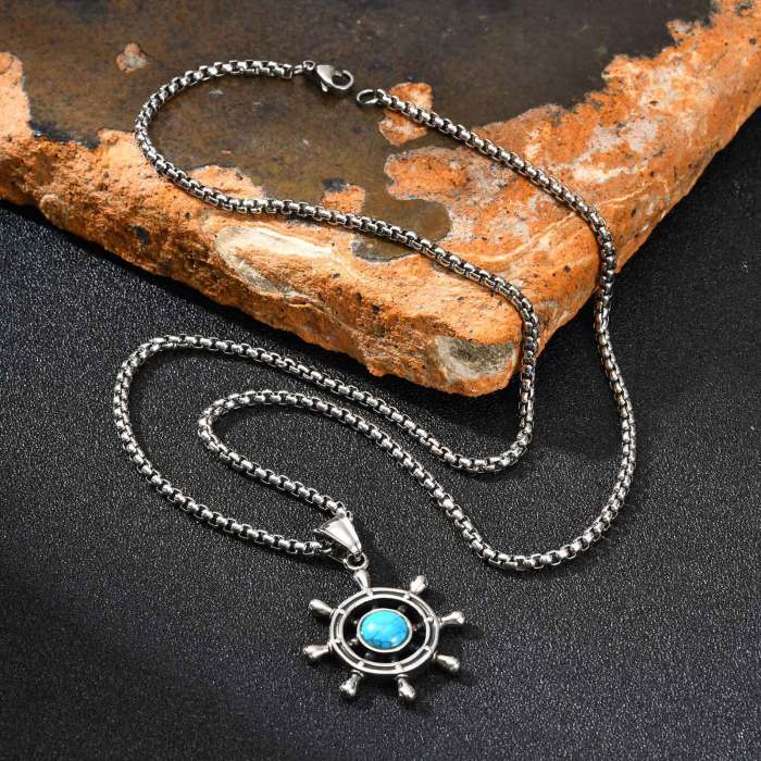 Wholesale Stainless Steel Ship Wheel Pendant Necklace