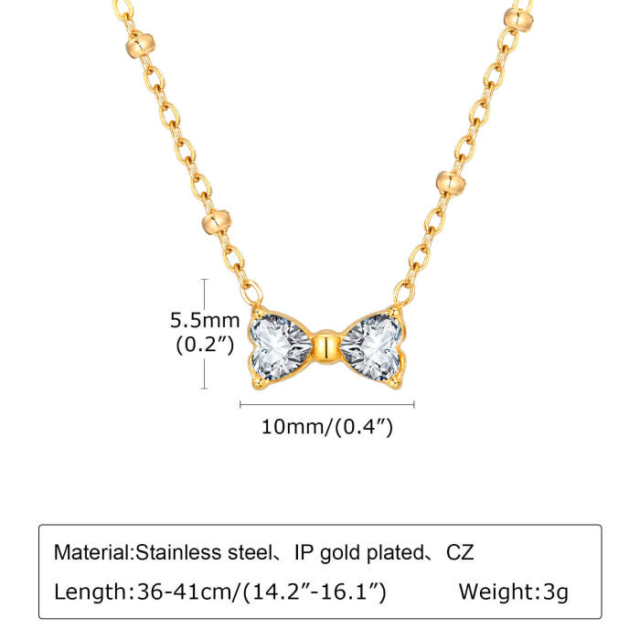 Wholesale Stainless Steel Mini CZ Bow Necklace