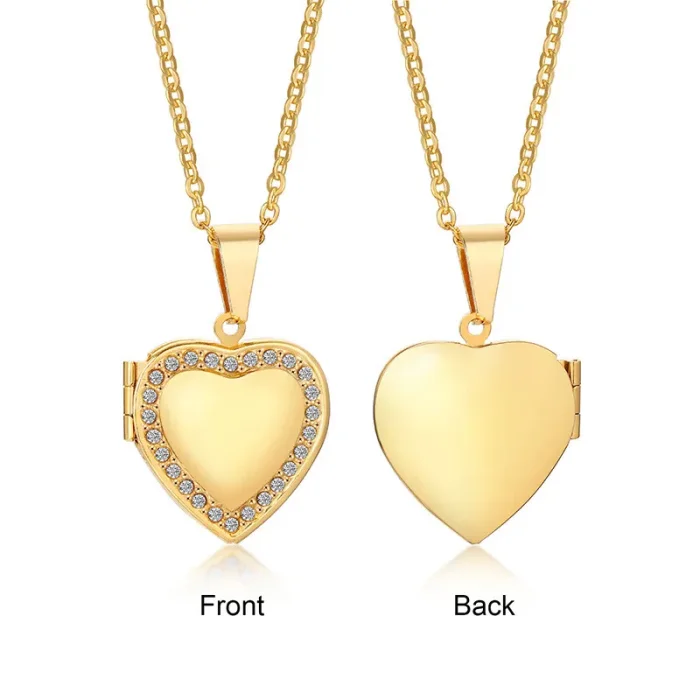 Wholesale Stainless Steel Photo Engraved CZ Heart Frame Pendant