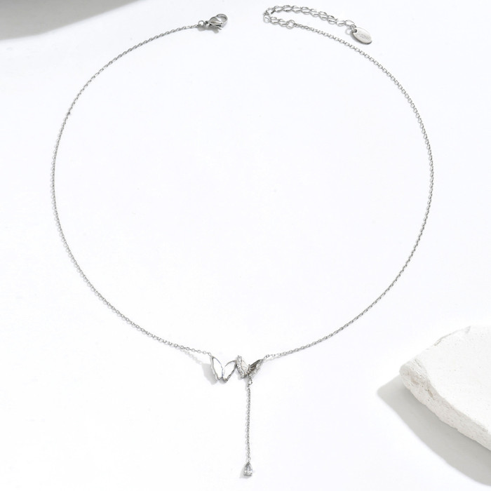 Wholesale Stainless Steel Mother of Pearl Butterfly Necklace