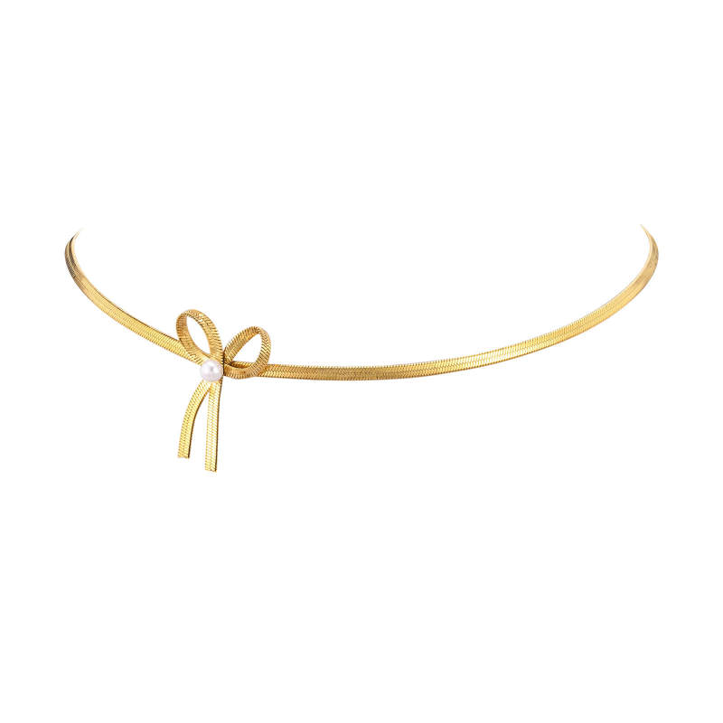 Wholesale Stainless Steel Gold Plated Ribbon Necklace
