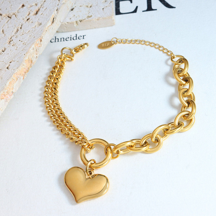 Wholesale Stainless Steel Heart Charm Link Chain Bracelet