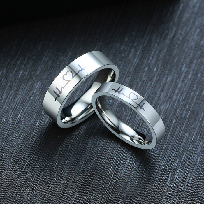 Wholesale Stainless Steel Ecg Heartbeat Couple Rings