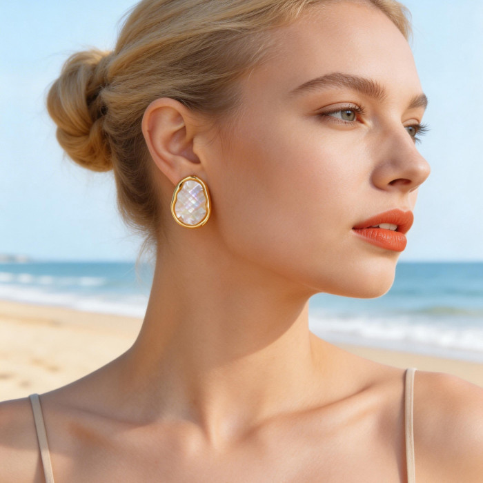 Wholesale Gold Plated Irregular Shell & Abalone Stud Earrings