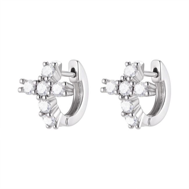 Wholesale Brass Rhodium Plated Cross Hoop Earrings