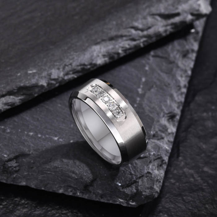 Wholesale Stainless Steel Brush Ring with Zirconia