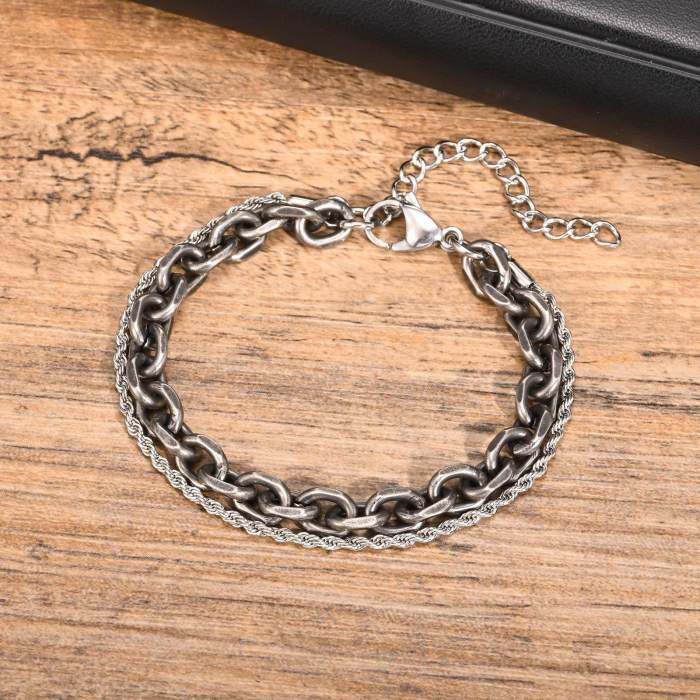 Wholesale Stainless Steel Double Layer Men Bracelet