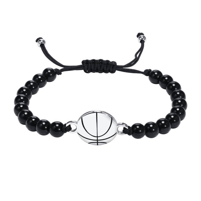 Wholesale Stainless Steel Basketball Agate Beads Bracelet