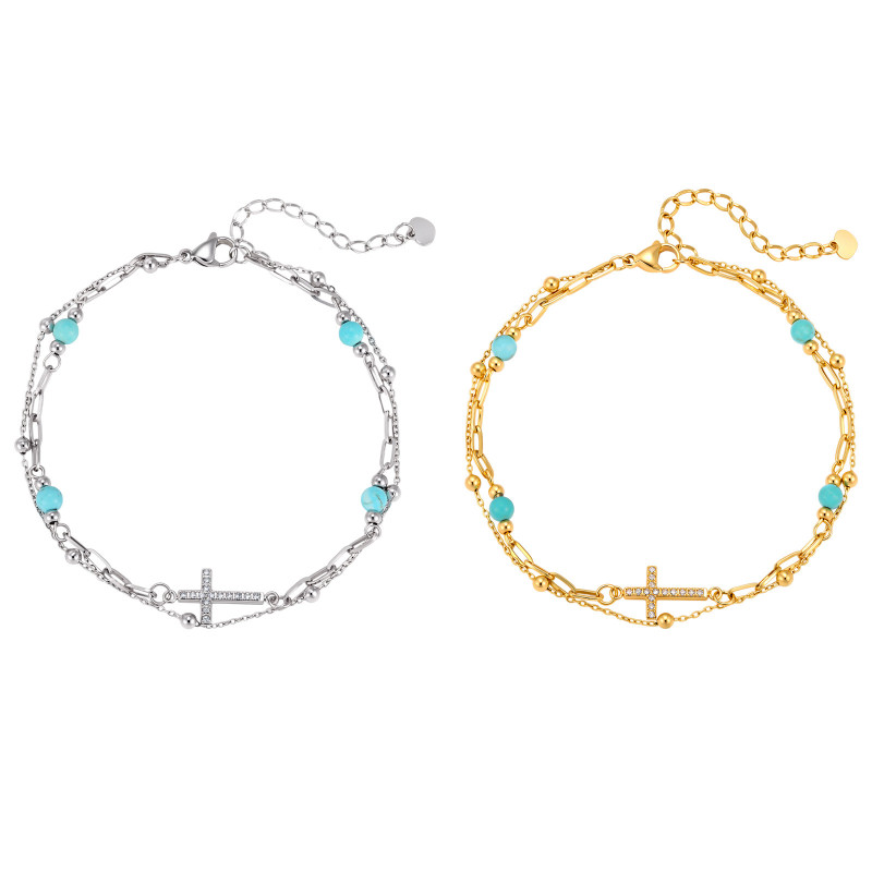 Wholesale Stainless Steel Modern Turquoise & Cross Ankle