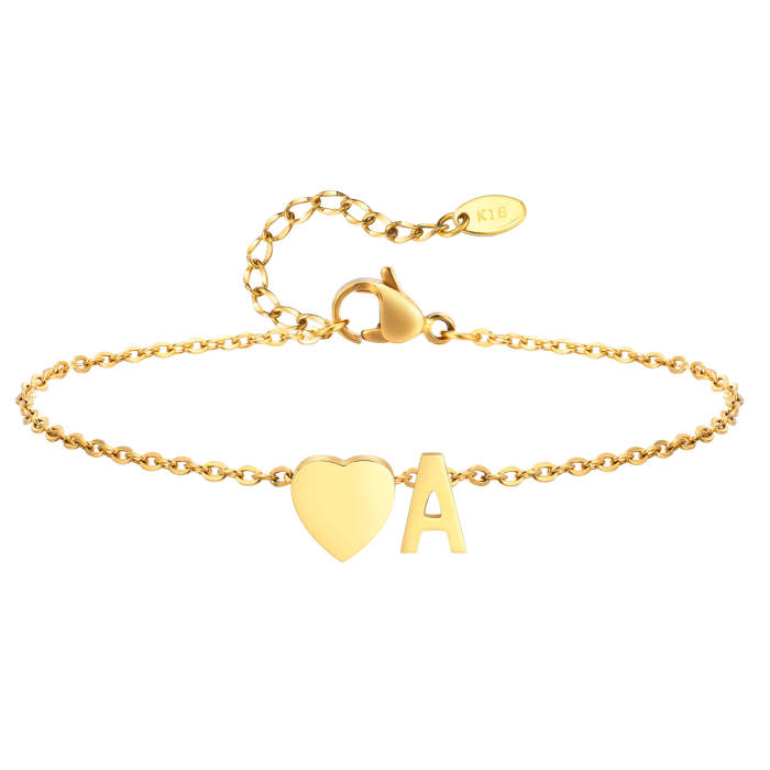Wholesale Stainless Steel Heart Initial Anklet
