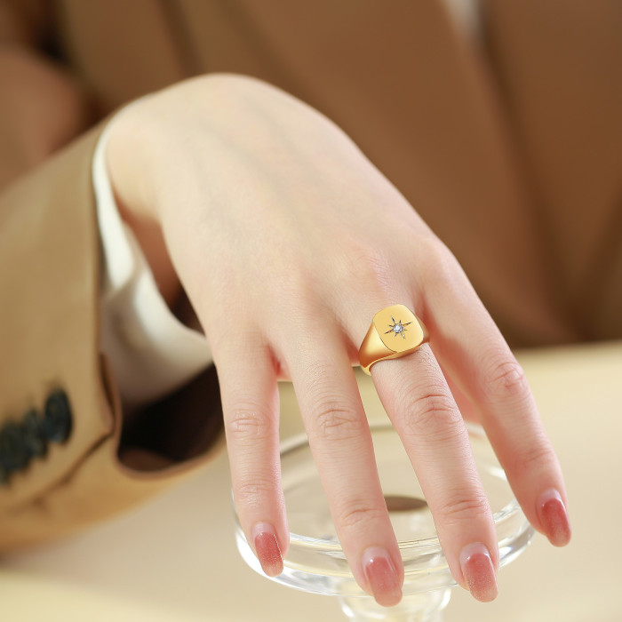 Wholesale Stainless Steel Eight Awn Star Signet Ring