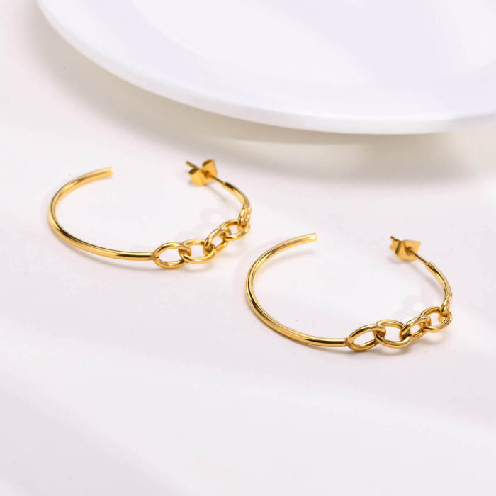 Wholesale Stainless Steel Link Chain C-Hoop Earrings