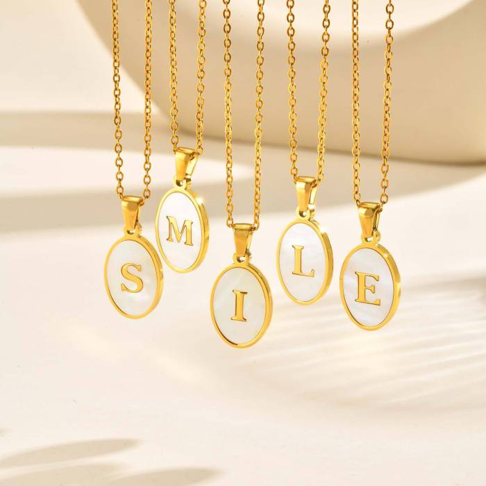 Wholesale Stainless Steel Oval Alphabet Necklace