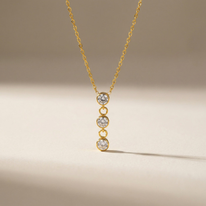 Wholesale Stainless Steel Three-Stone Drop Necklace