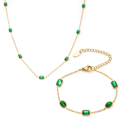 Wholesale Stainless Steel Emerald Zirconia Necklace