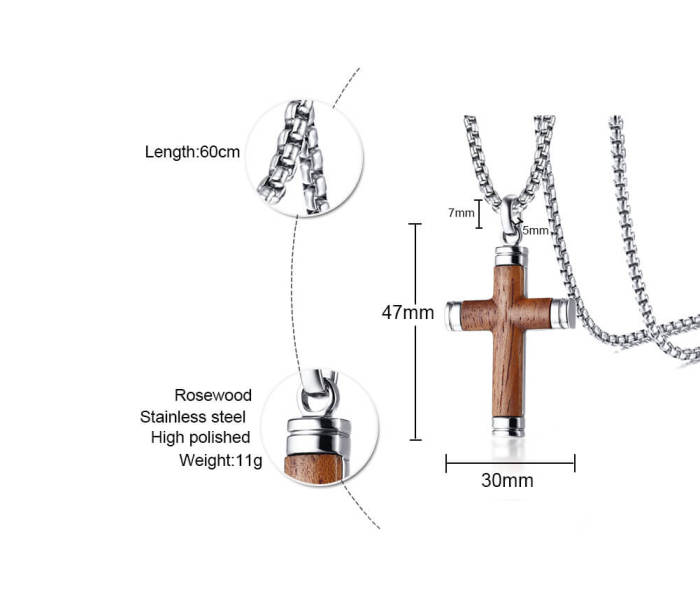 Wholesale Stainless Steel Wood Inlay Cross Pendant