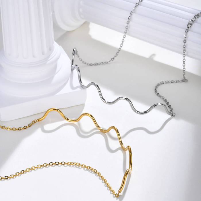 Wholesale Stainless Steel Wave Wire Necklace