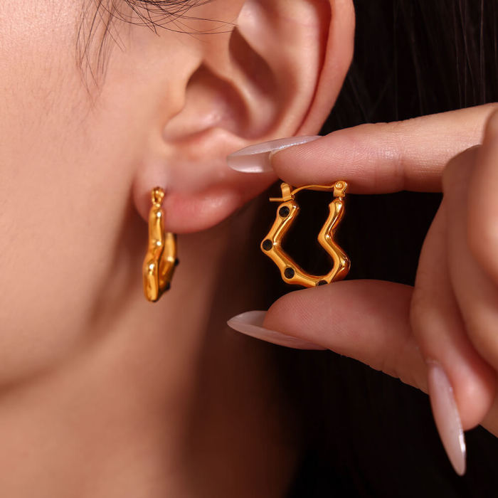 Wholesale Stainless Steel Shiny Open Heart Hoop Earrings
