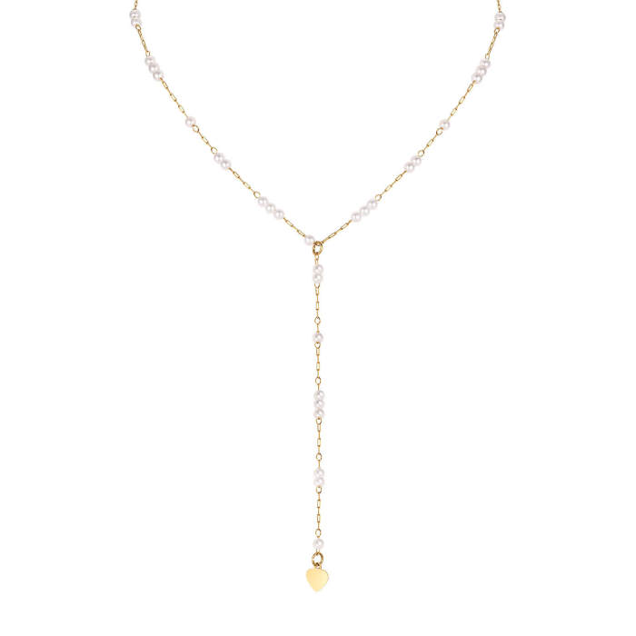 Wholesale Stainless Steel Y style Pearl Necklace with Heart Drop