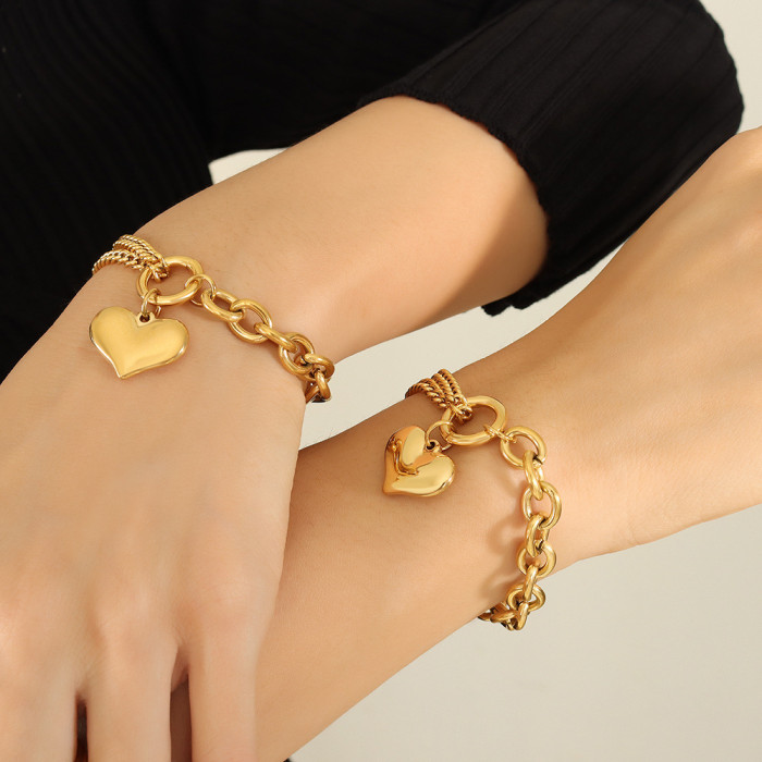 Wholesale Stainless Steel Heart Charm Link Chain Bracelet