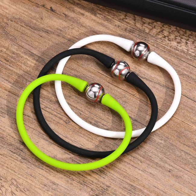 Wholesale Steel Baseball Silicone Bracelet