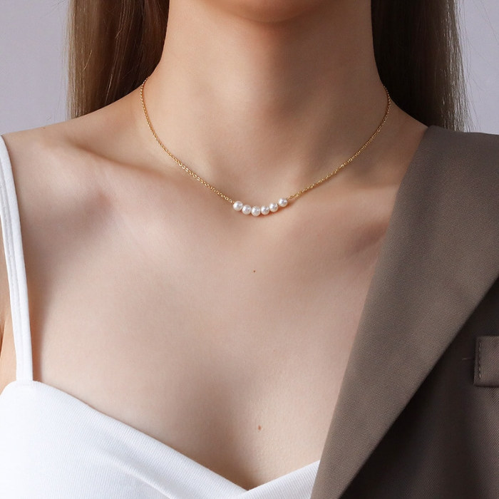 Wholesale Stainless Steel 6 Pearl Necklace for Women