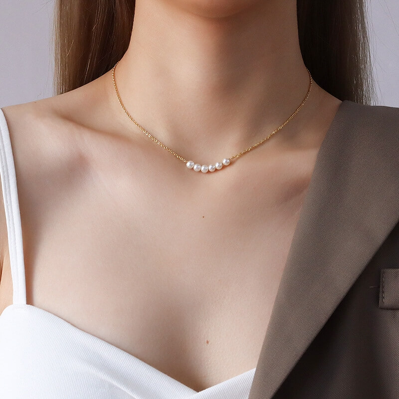 Wholesale Stainless Steel 6 Pearl Necklace for Women