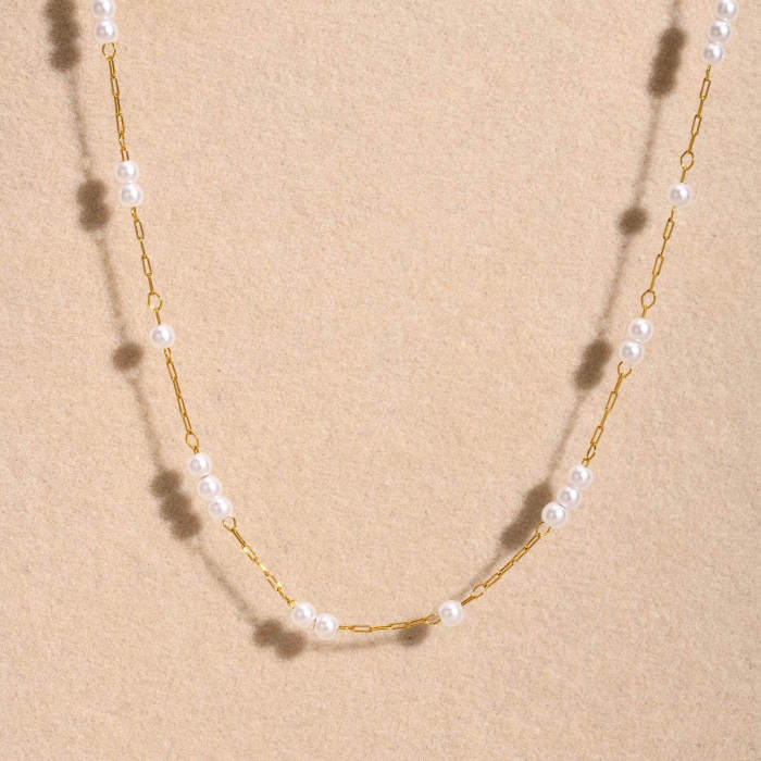 Wholesale Stainless Steel Imitation Pearl Beads Necklace