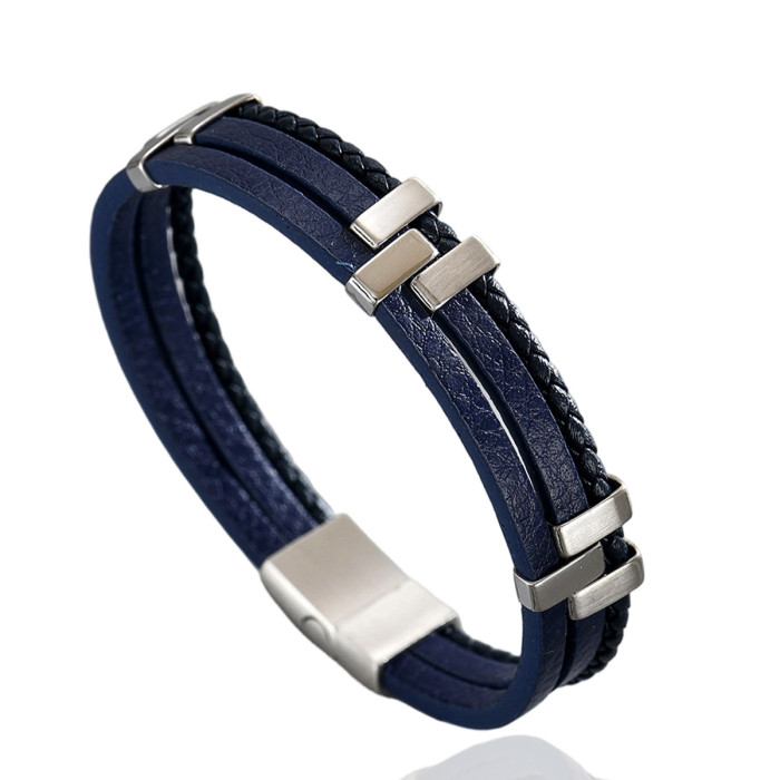 Wholesale Stainless Steel Multi-Layer Leather Bracelet